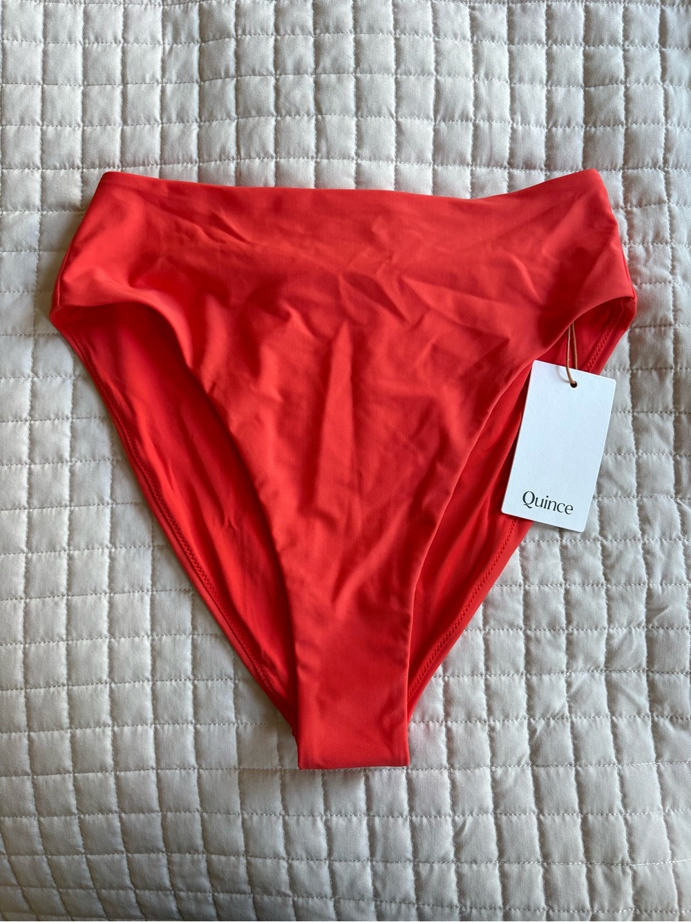 NWT Quince Women's Italian High-Rise Bikini Bottom - M, Sunset orange